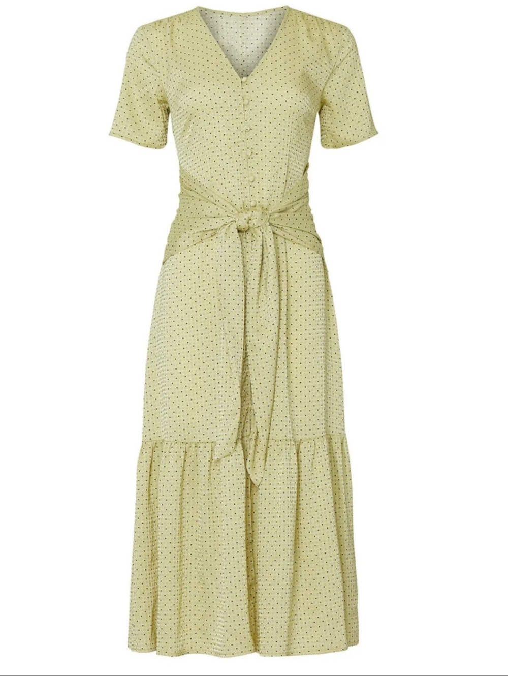 Love, Whit x Anthropologie Pastel Green Polka Dot Tie-Front Midi Dress - Size L